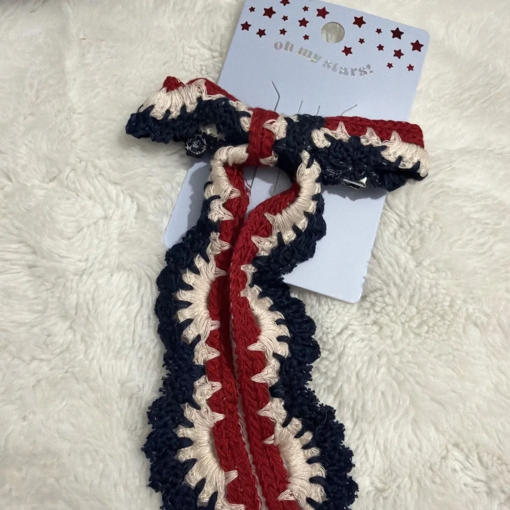 Oh My Stars! Crochet Scalloped Hair Bow girls OS Red White Blue Patriotic